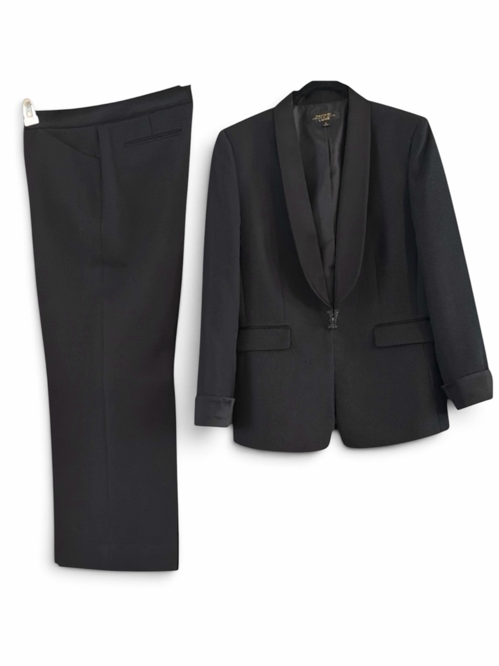 Tahari Arthur S Levine Black Tuxedo Pantsuit Satin Collar Size 8 Jacket Pants 6